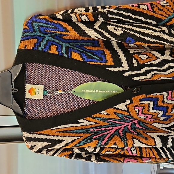 💕FARM RIO💕 Caramel Tropical Stripes Cardigan ~ Tropical Stripes Print XL NWT - Picture 10 of 16